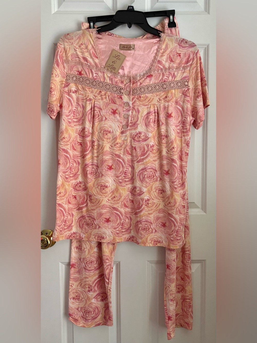 Pink Floral Short-Sleeve Pajama Set